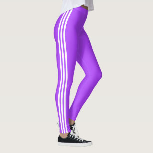White Side Stripe Purple Leggings Custom Colours