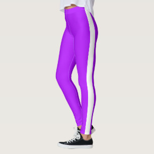White Side Stripe Purple Leggings - Custom Colours