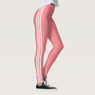 White Side Stripe Salmon Colour Leggings