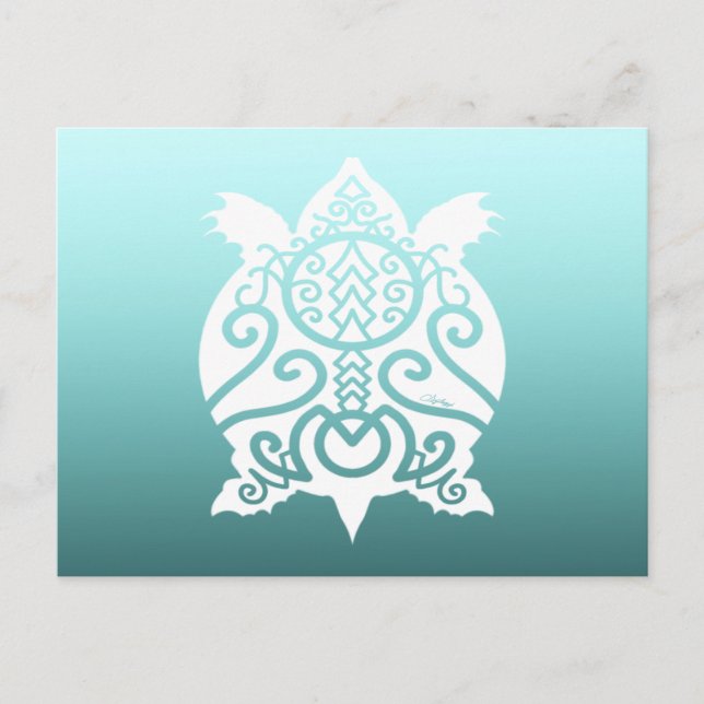 White Silhouette Snapper Turtle Postcard (Front)