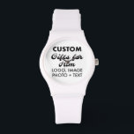 White Silicone Watch Custom Gifts for Him<br><div class="desc">Custom Gifts for Him personalised White Silicone Watch. Upload logo,  photo,  image,  design and add your own text to make your own personalised birthday,  Christmas,  Father's Day,  Valentine's Day celebration,  office gifts for him (man,  men,  husband,  boyfriend,  father,  dad,  young man,  son).</div>