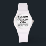 White Silicone Watch Custom Gifts for Him<br><div class="desc">Custom Gifts for Him personalised White Silicone Watch. Upload logo,  photo,  image,  design and add your own text to make your own personalised birthday,  Christmas,  Father's Day,  Valentine's Day celebration,  office gifts for him (man,  men,  husband,  boyfriend,  father,  dad,  young man,  son).</div>