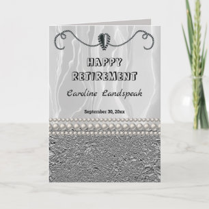 White Silk & White Pearls Happy Retirement Card