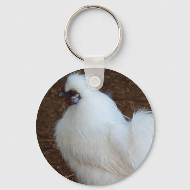 White Silkie Chicken Key Ring (Front)