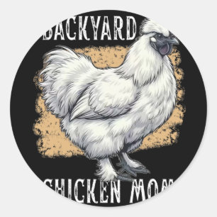 White Silkie Chicken Mum Ckyard Hen Vintage Farmho Classic Round Sticker