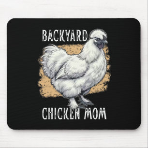 White Silkie Chicken Mum Ckyard Hen Vintage Farmho Mouse Pad