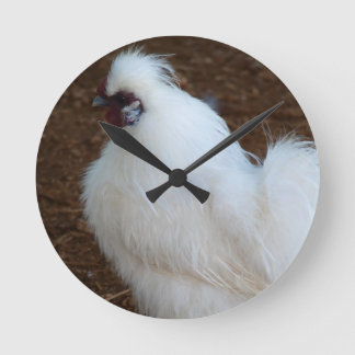 White Silkie Chicken Round Clock