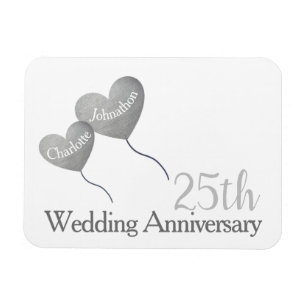 White & silver 25th wedding anniversary gift magnet