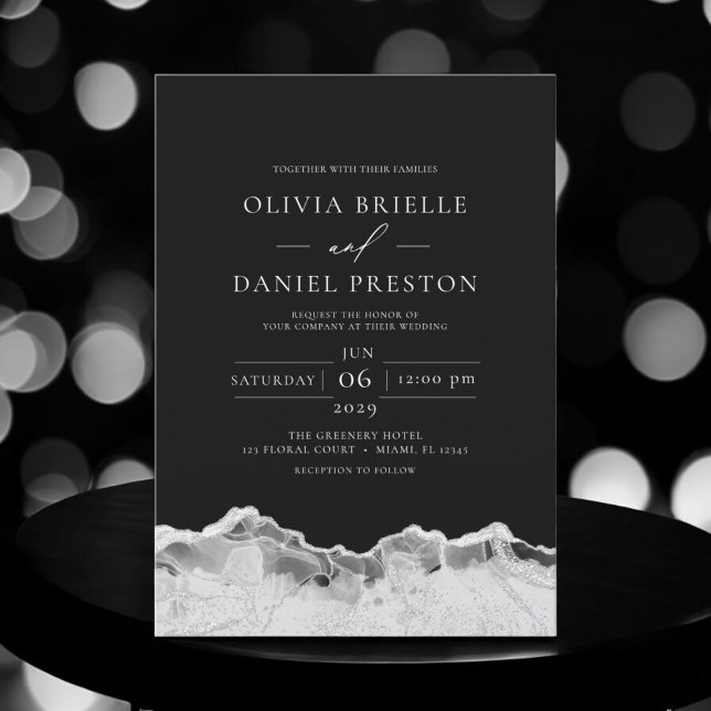 White Silver Agate Elegant Modern Wedding Invitation (Creator Uploaded)