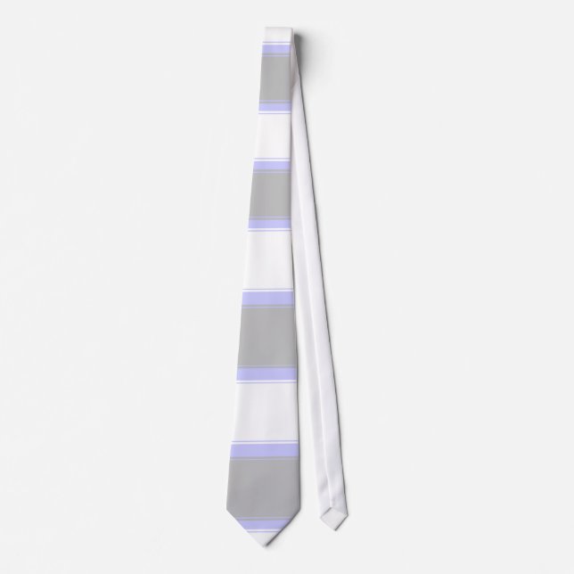 White Silver and Periwinkle Horizontally-Striped Tie (Front)