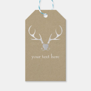 White Silver Antlers & Brow Paper Rustic Wedding Gift Tags
