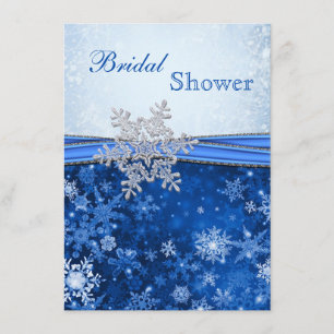 White, silver, blue snowflakes Bridal Shower Invitation