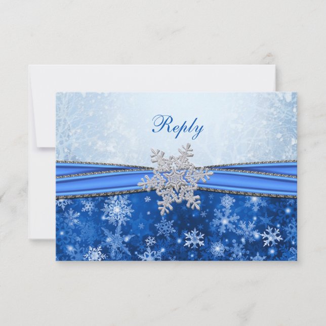 White, silver, blue snowflakes RSVP Card (Front)