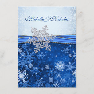 White, silver, blue snowflakes Wedding Invitation