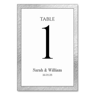 White & Silver Border Wedding Table Number