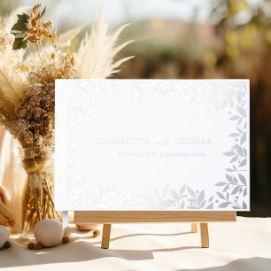 White silver botanical wedding guest book