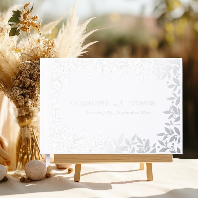 White silver botanical wedding  guest book (Creator Uploaded)