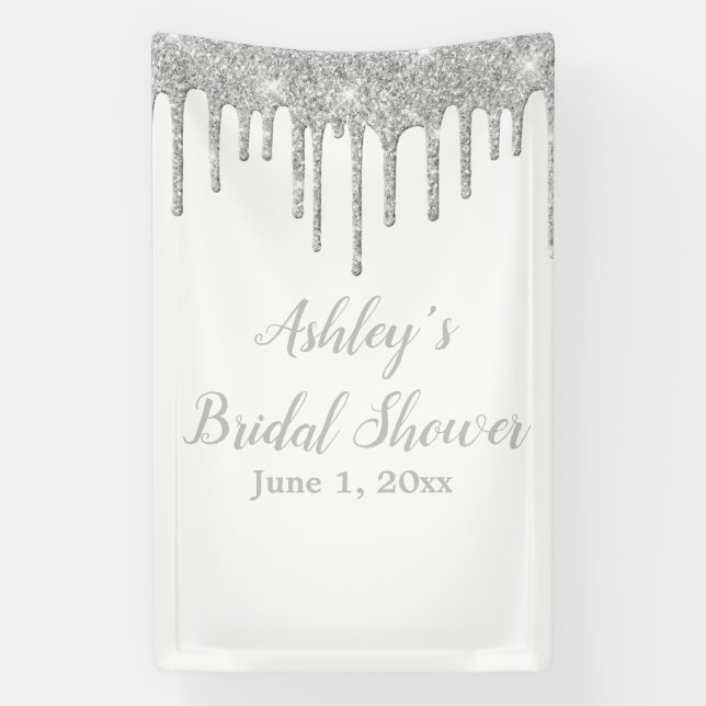 White & Silver Bridal Shower Backdrop Photo Booth Banner (Vertical)