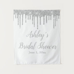 White & Silver Bridal Shower Backdrop Photo Booth  Tapestry