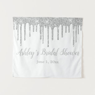 White & Silver Bridal Shower Backdrop Photo Booth  Tapestry