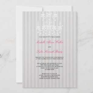 White & Silver Chandelier Stripes Invitation