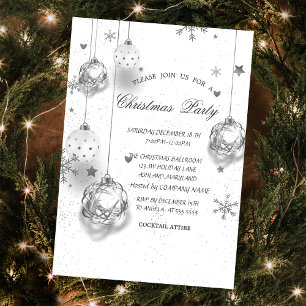 White Silver Christmas Balls Christmas Company  Invitation
