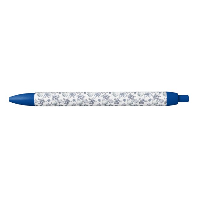 White Silver Christmas Pattern Black Ink Pen (Front)