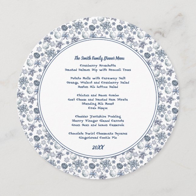White Silver Christmas Pattern Menu (Front)