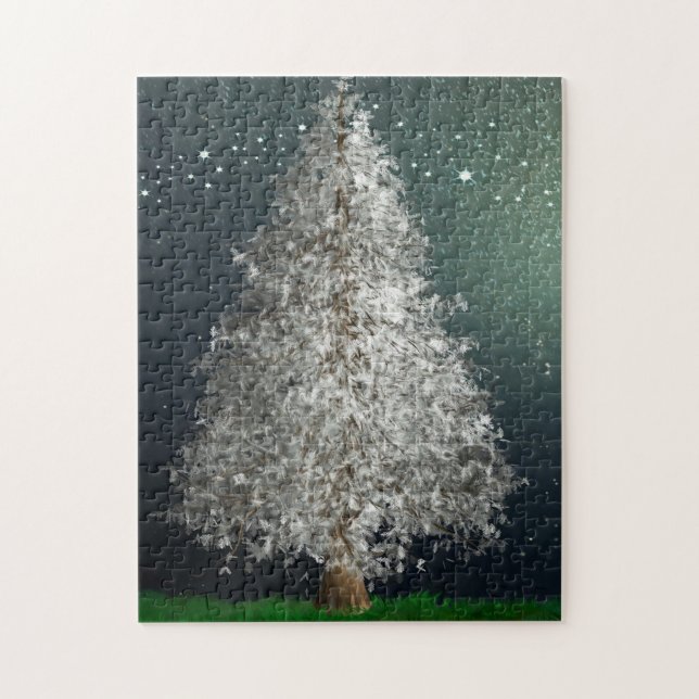 White Silver Christmas Tree, Bright Stars Jigsaw Puzzle (Vertical)