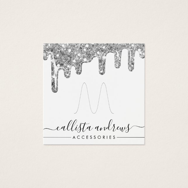 White Silver Chunky Glitter Drip Ring Display Card (Front)