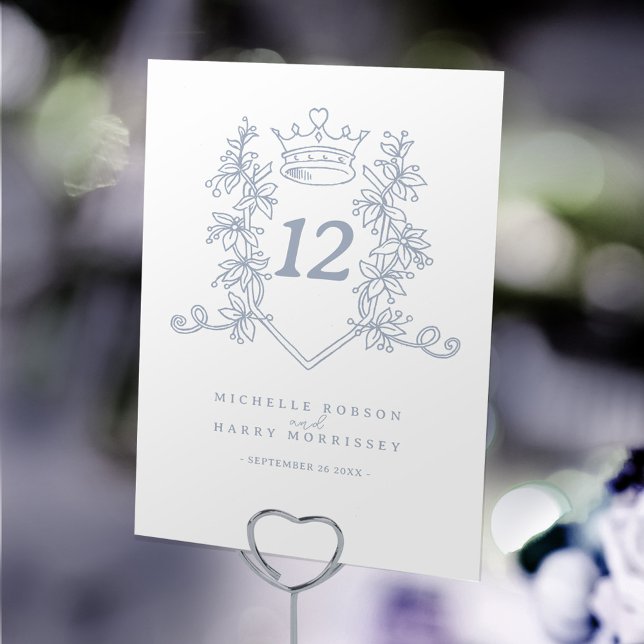 White silver coloured heart crown wedding  table number (Creator Uploaded)
