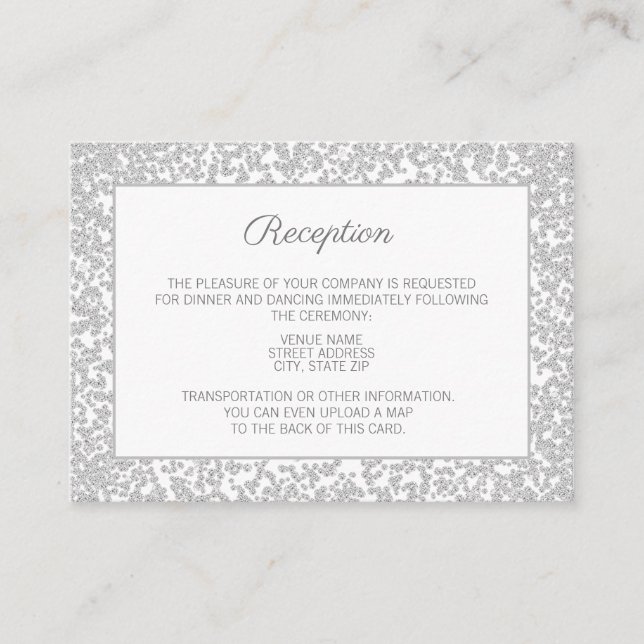 White Silver Diamond Glitter Wedding Information Enclosure Card (Front)