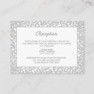 White Silver Diamond Glitter Wedding Information Enclosure Card