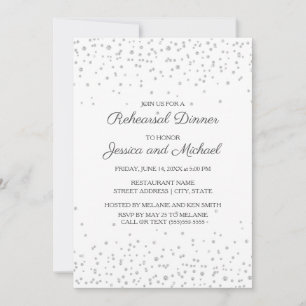 White Silver Diamond Glitter Wedding Rehearsal Invitation