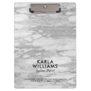 White Silver Faux Marble Clipboard