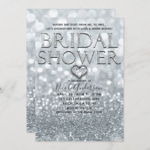 White Silver Glitter Bokeh Glam Bridal Shower Invitation