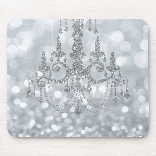 White Silver Glitter Bokeh Glam Chandelier Sparkle Mouse Pad (Front)