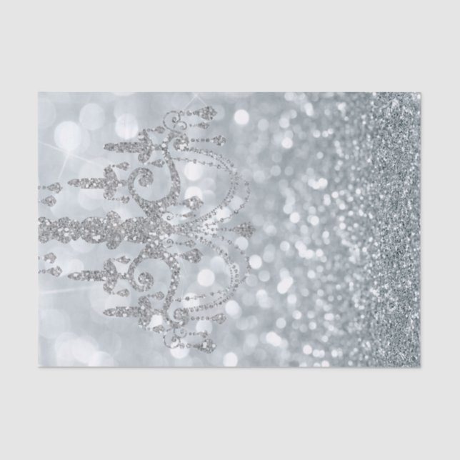 White Silver Glitter Bokeh Glam Chandelier Sparkle Tissue Paper (Front)