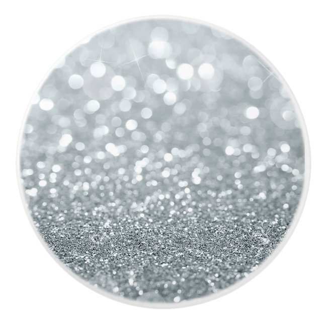 White Silver Glitter Bokeh Glam Trendy Sparkle Ceramic Knob (Front)