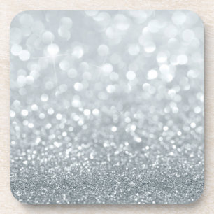 White Silver Glitter Bokeh Glam Trendy Sparkle Coaster