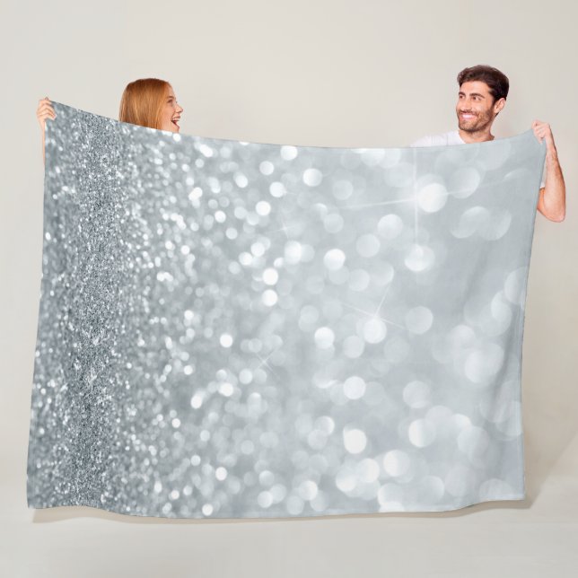 White Silver Glitter Bokeh Glam Trendy Sparkle Fleece Blanket (In Situ)