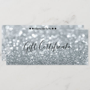 White Silver Glitter Glam Gift Certificate Invitation