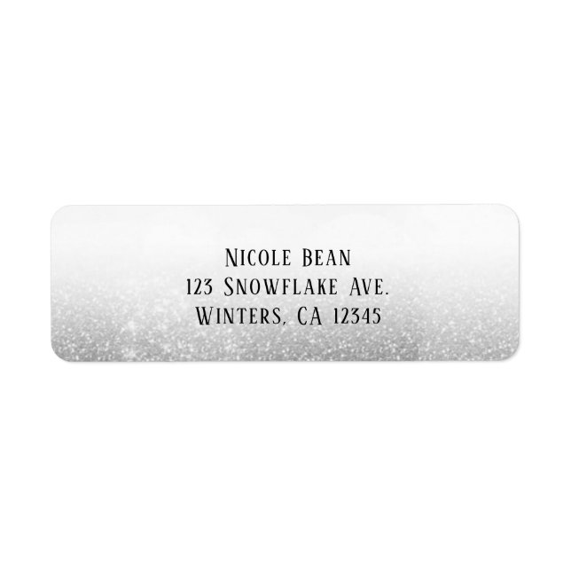 White Silver Glitter Glam Sparkle Return Address Label (Front)