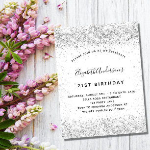 White silver glitter glamourous luxury birthday invitation