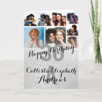 White Silver Glitter Photo Collage Happy Birthday