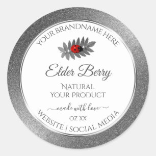 White Silver Glitter Product Labels Red Ladybug