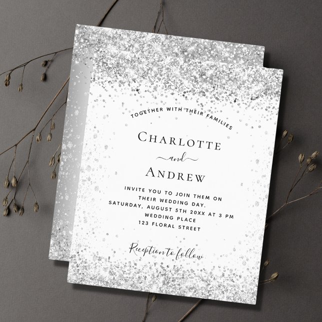 White silver glitter QR rsvp wedding invitation Flyer (Creator Uploaded)