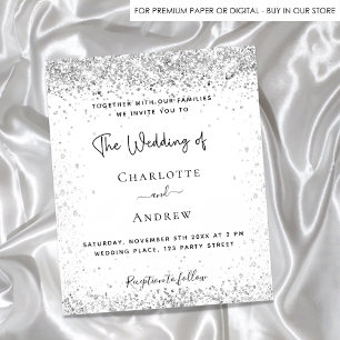 White silver glitter script wedding invitation
