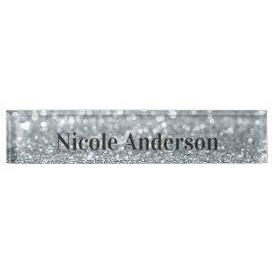 White Silver Glitter Sparkle Gift Elegant Glam Nameplate