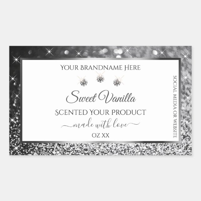White Silver Glitter Stars Diamonds Product Labels (Front)